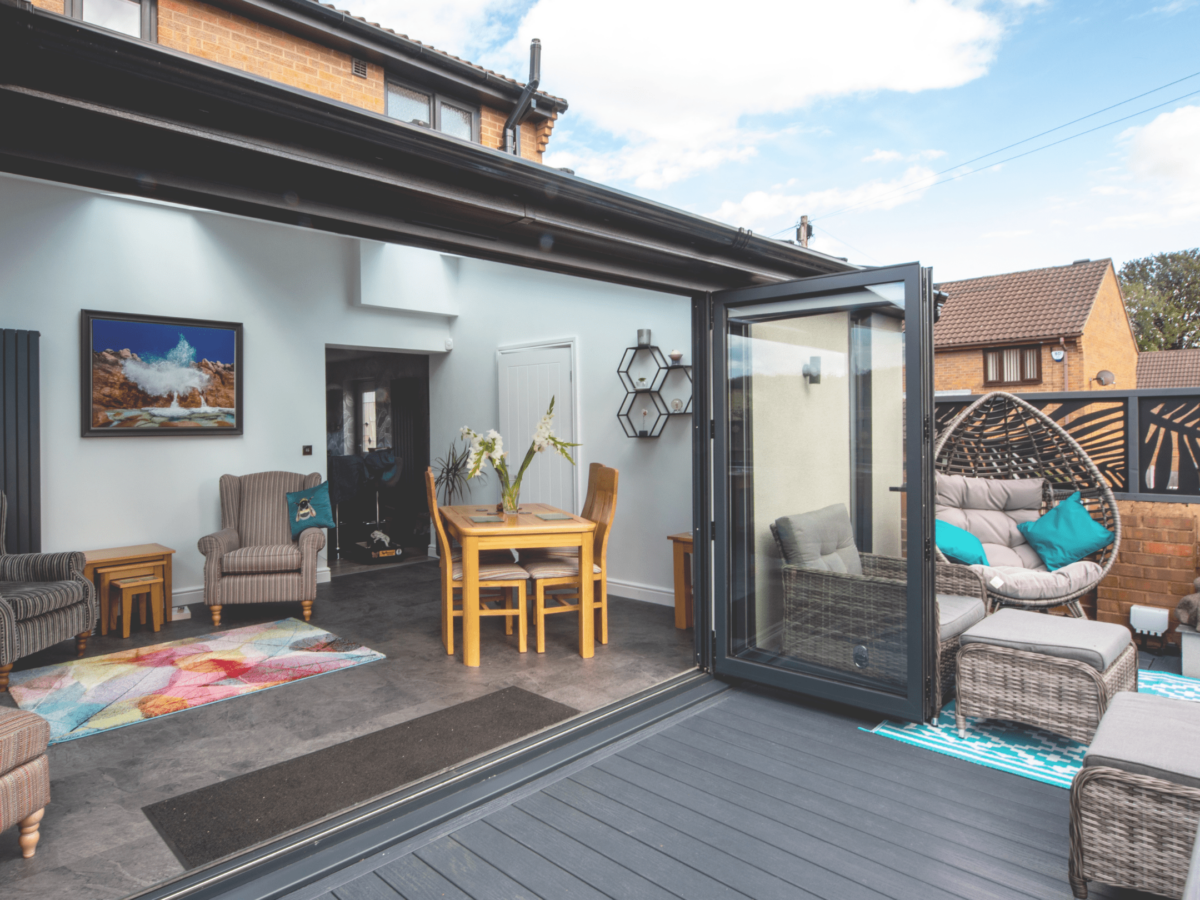 hup! conservatory with open bifold doors