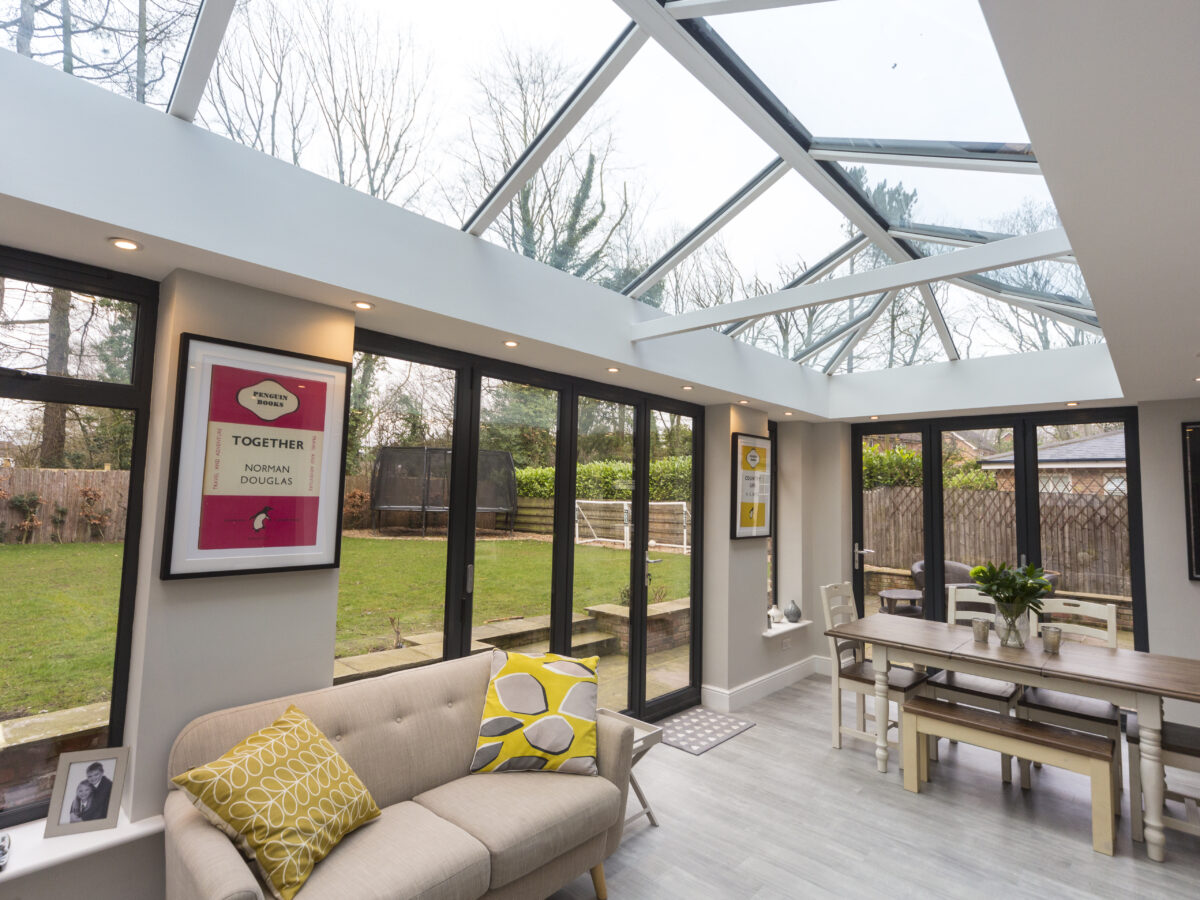 interior photo of a hup! orangery with pitched roof lantern